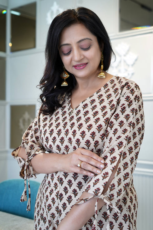 Beige Jaipuri Women Jumpsuit , Close View